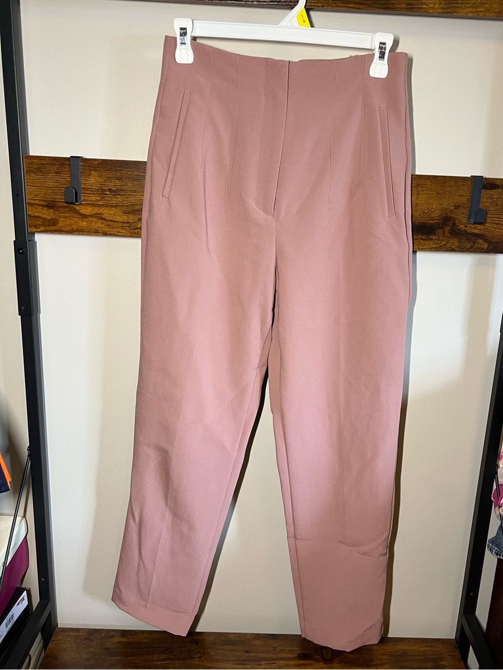 Zara Straight Leg High-Rise Pants in Dusty Rose